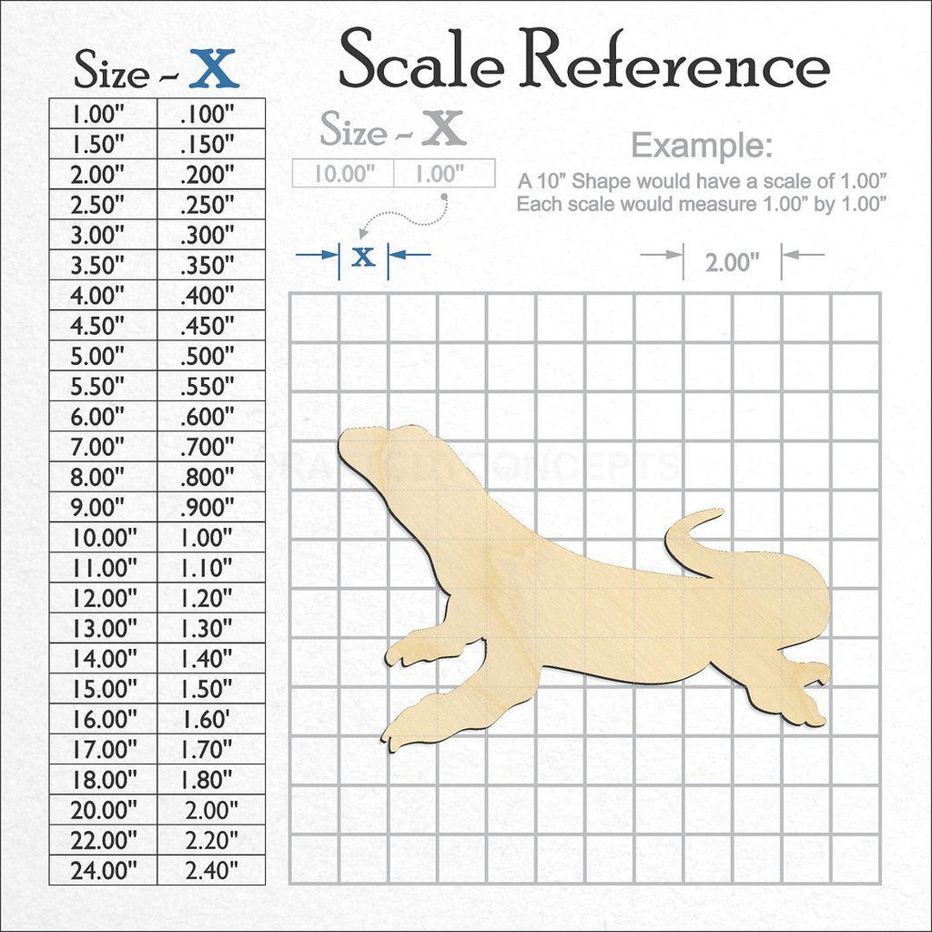 A scale and graph image showing a wood Camodo Dragon craft blank