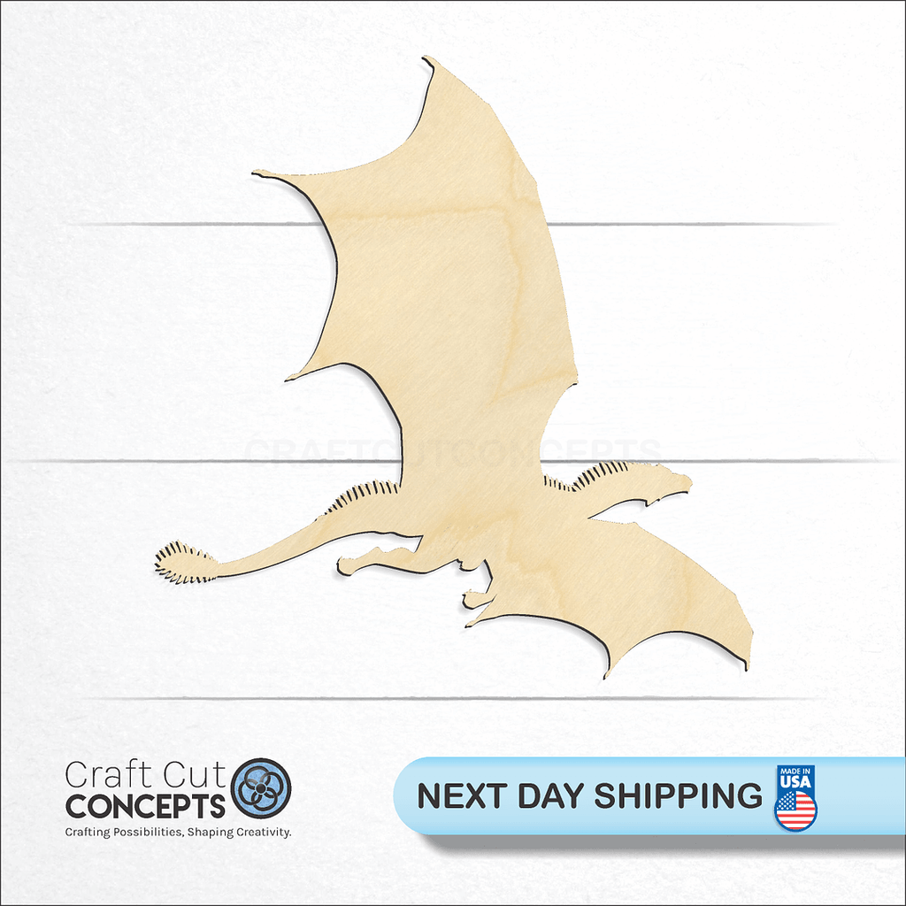 Craft Cut Concepts logo and next day shipping banner with an unfinished wood Dragon craft shape and blank