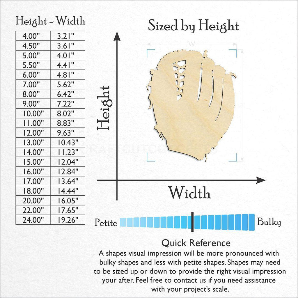 Sizes available for a laser cut Baseball Glove -2 craft blank