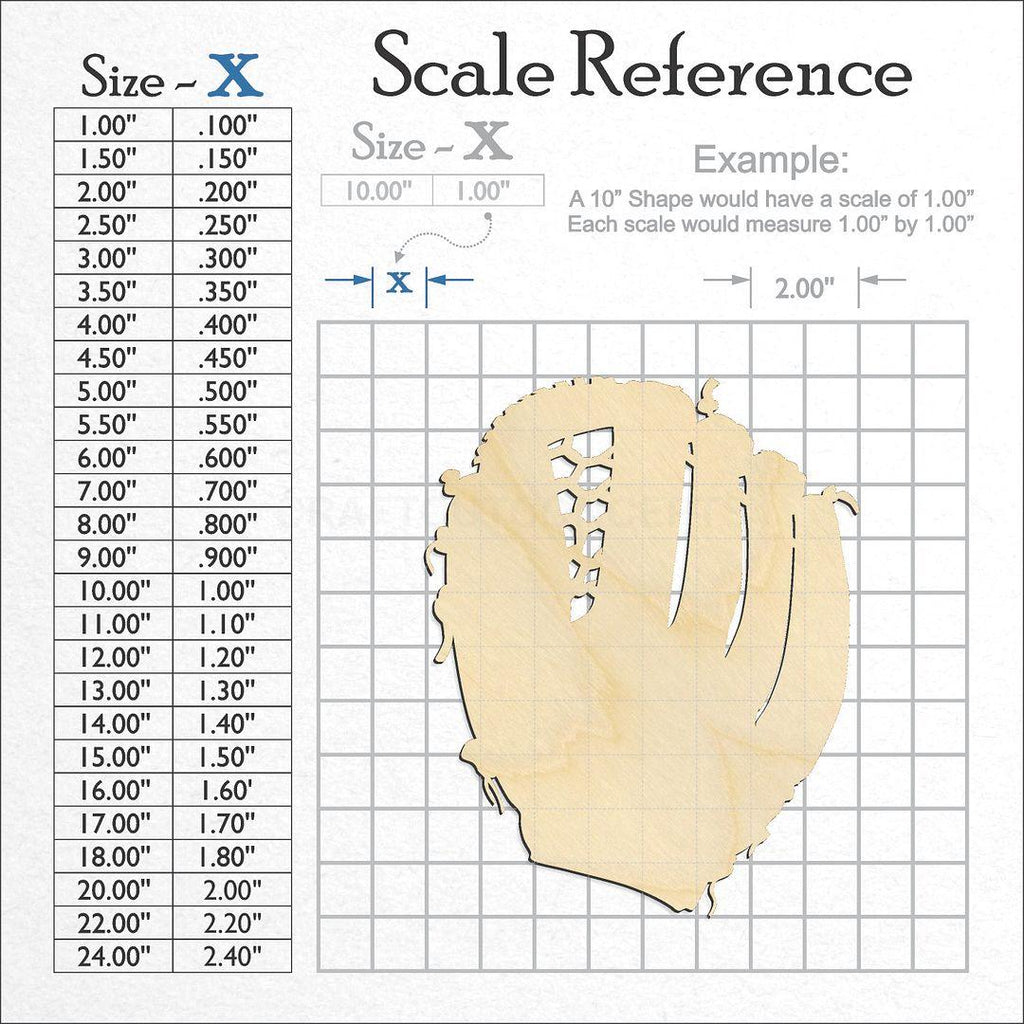 A scale and graph image showing a wood Baseball Glove -2 craft blank