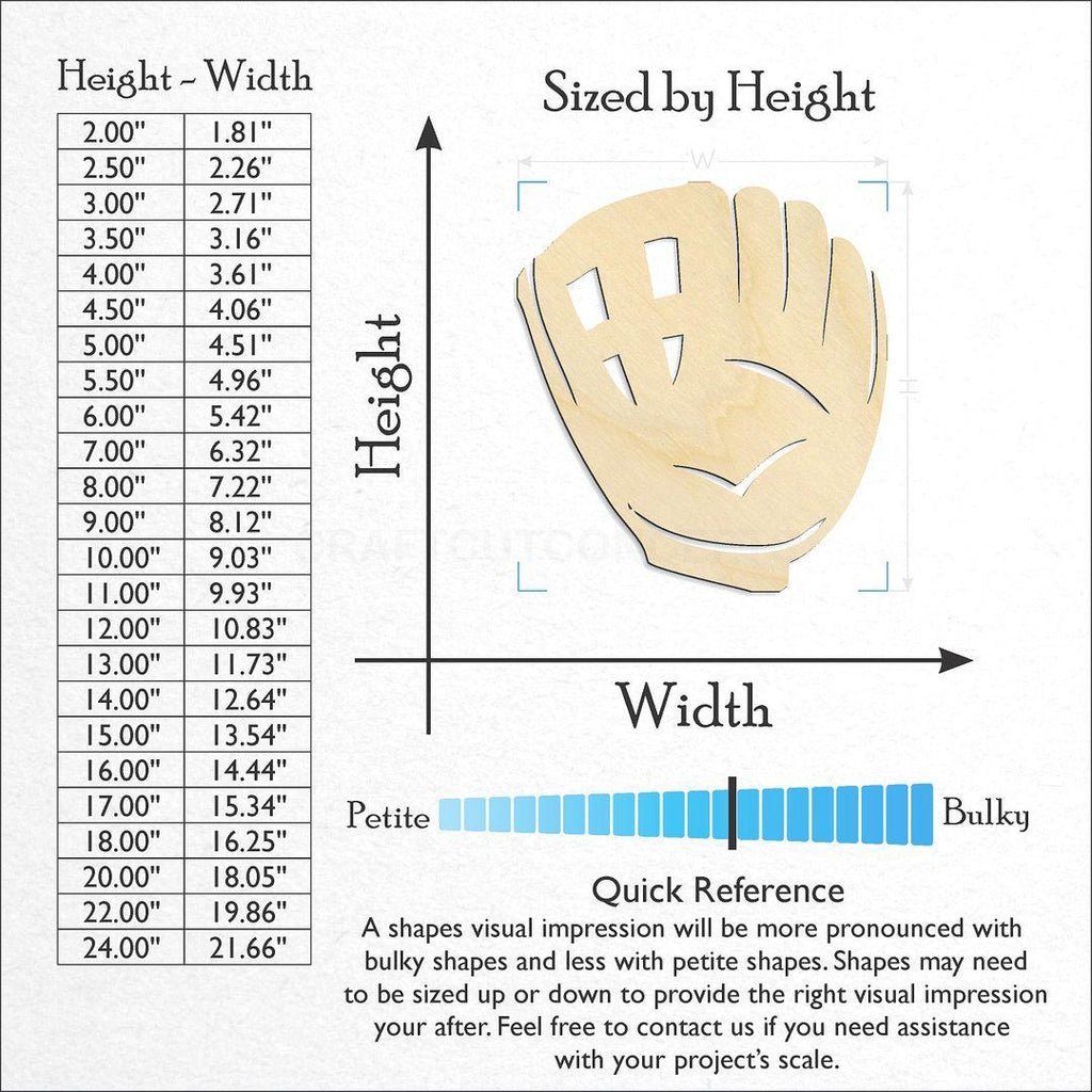 Sizes available for a laser cut Baseball Glove  craft blank