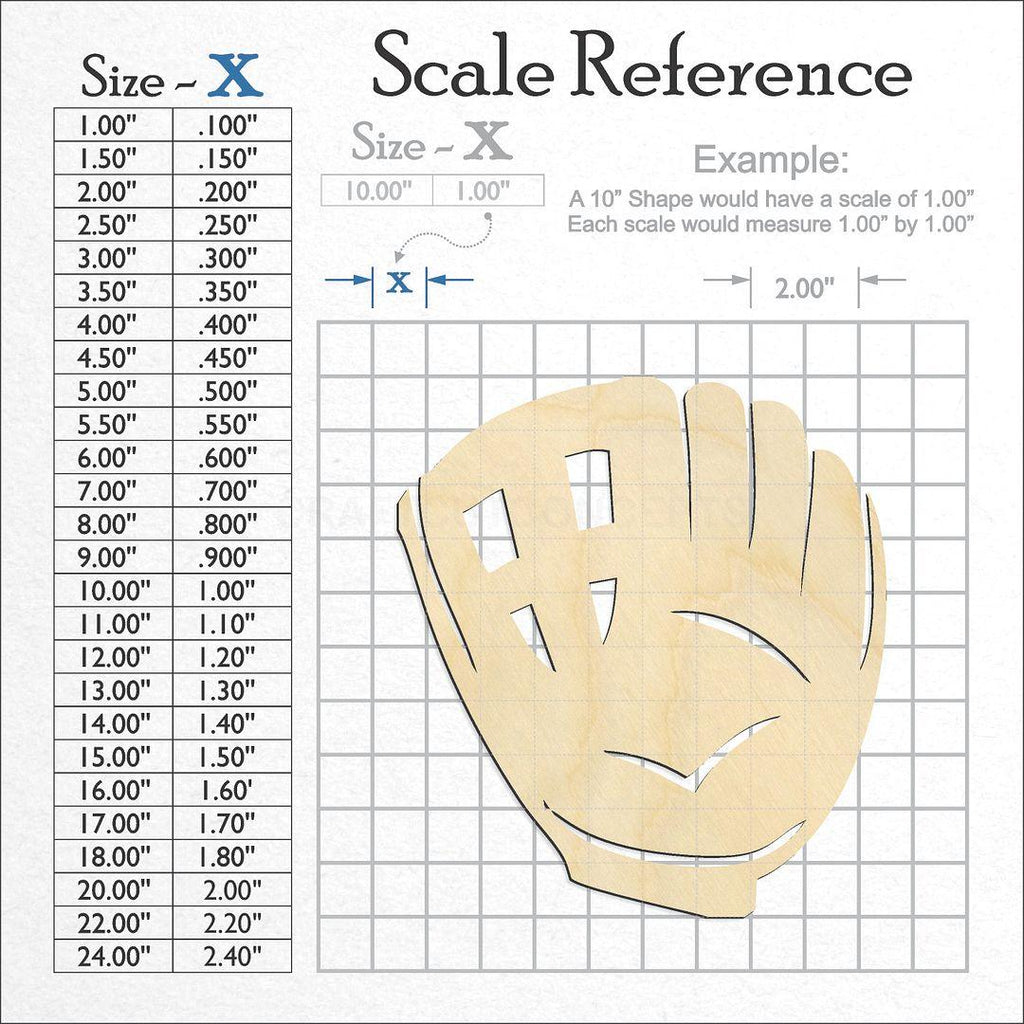 A scale and graph image showing a wood Baseball Glove  craft blank