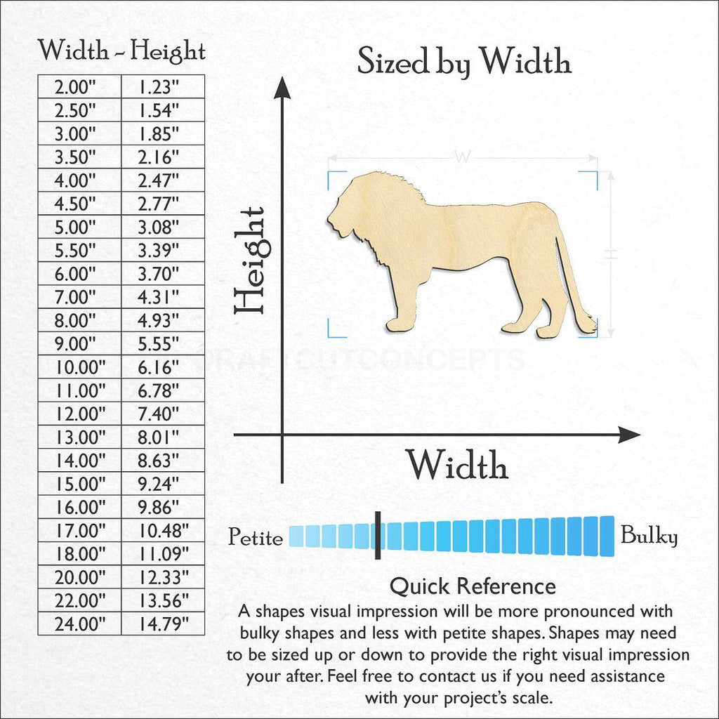 Sizes available for a laser cut Lion -2 craft blank