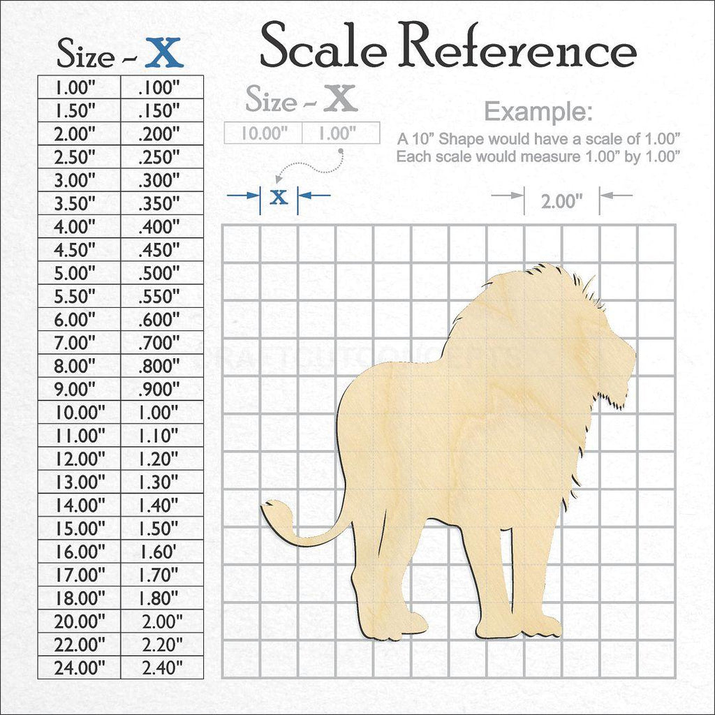 A scale and graph image showing a wood Lion -3 craft blank