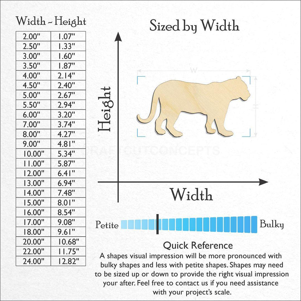 Sizes available for a laser cut Lioness -4 craft blank