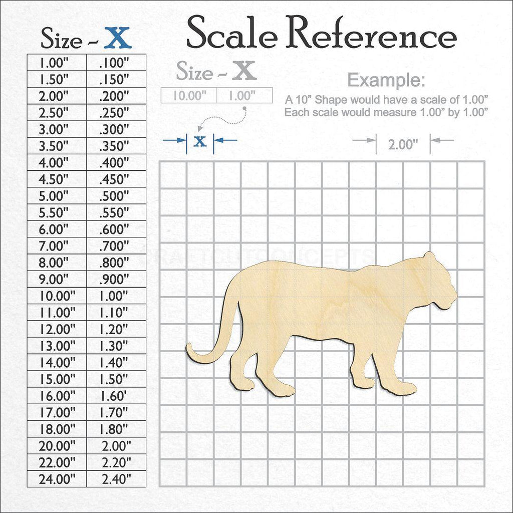 A scale and graph image showing a wood Lioness -4 craft blank