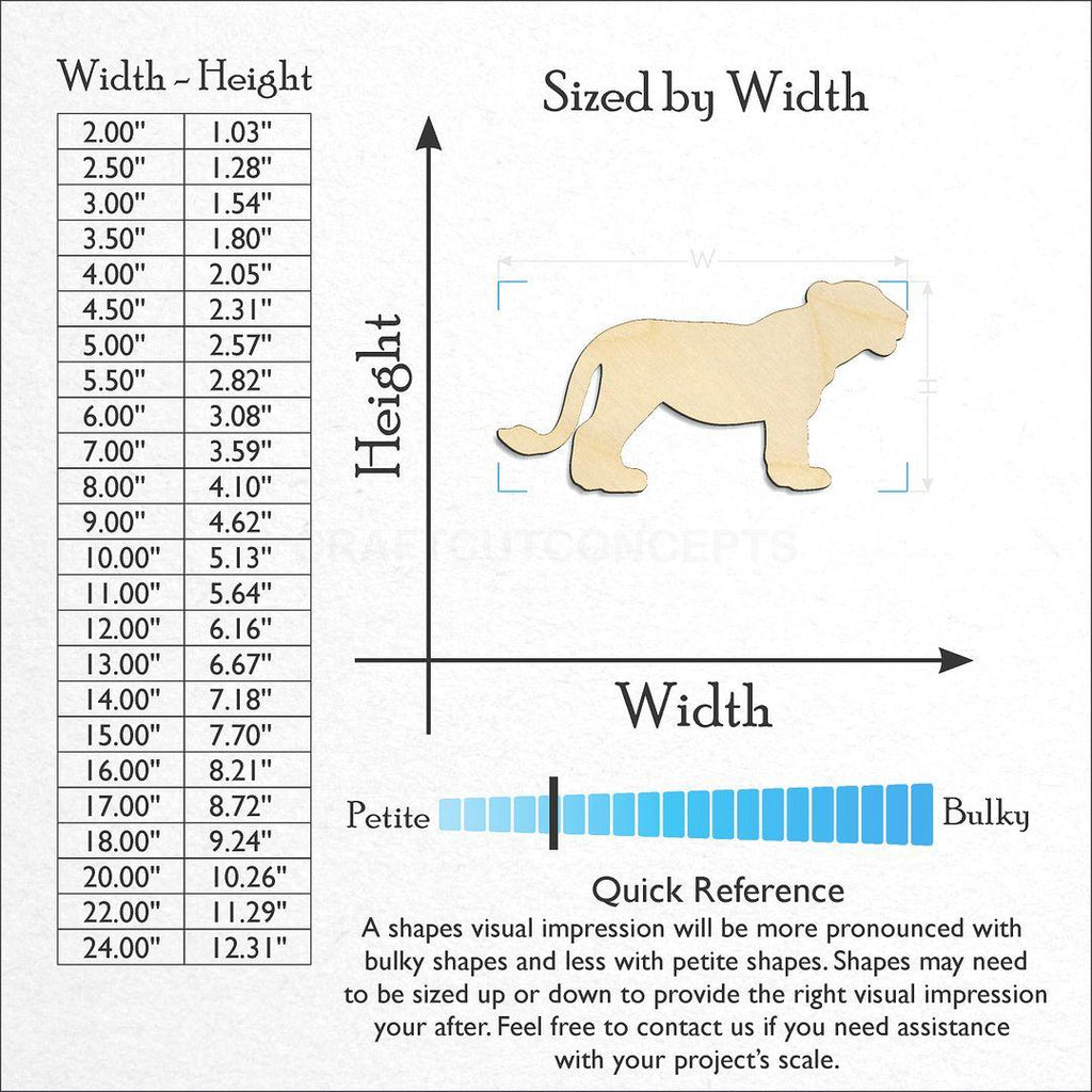 Sizes available for a laser cut Lion Cub -5 craft blank