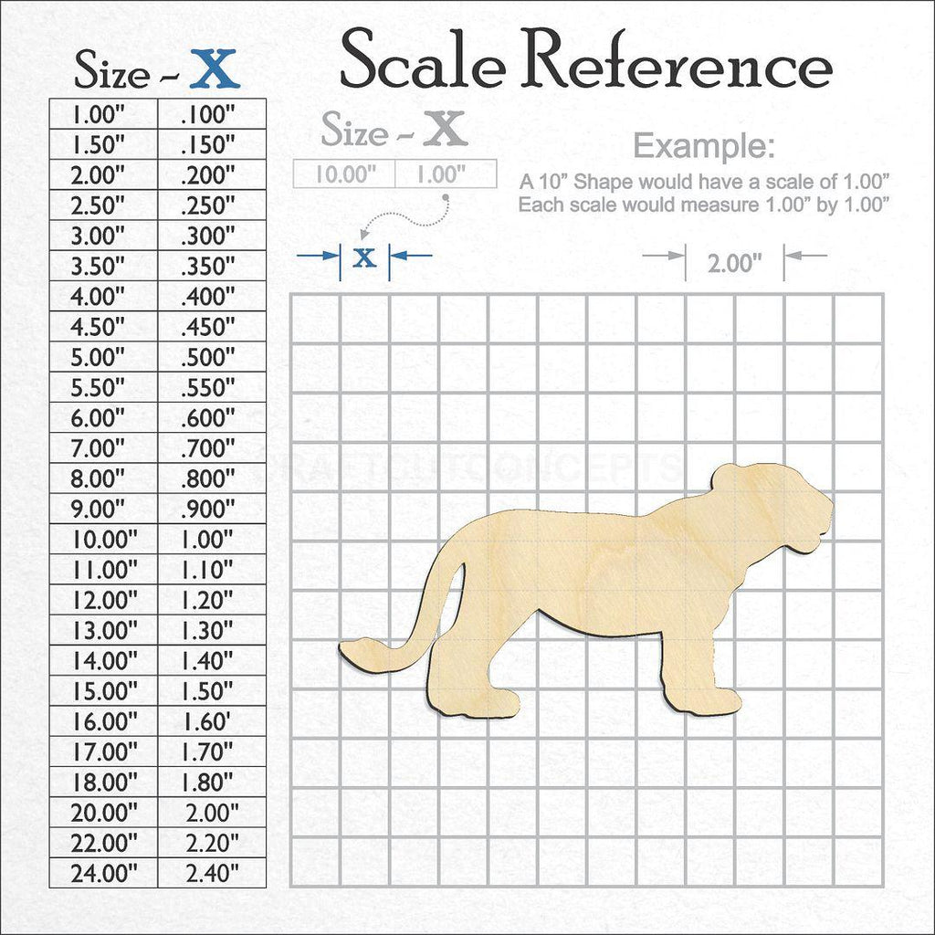 A scale and graph image showing a wood Lion Cub -5 craft blank