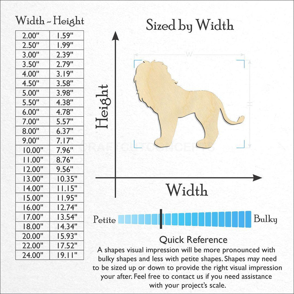 Sizes available for a laser cut Lion -6 craft blank