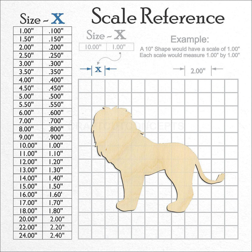 A scale and graph image showing a wood Lion -6 craft blank