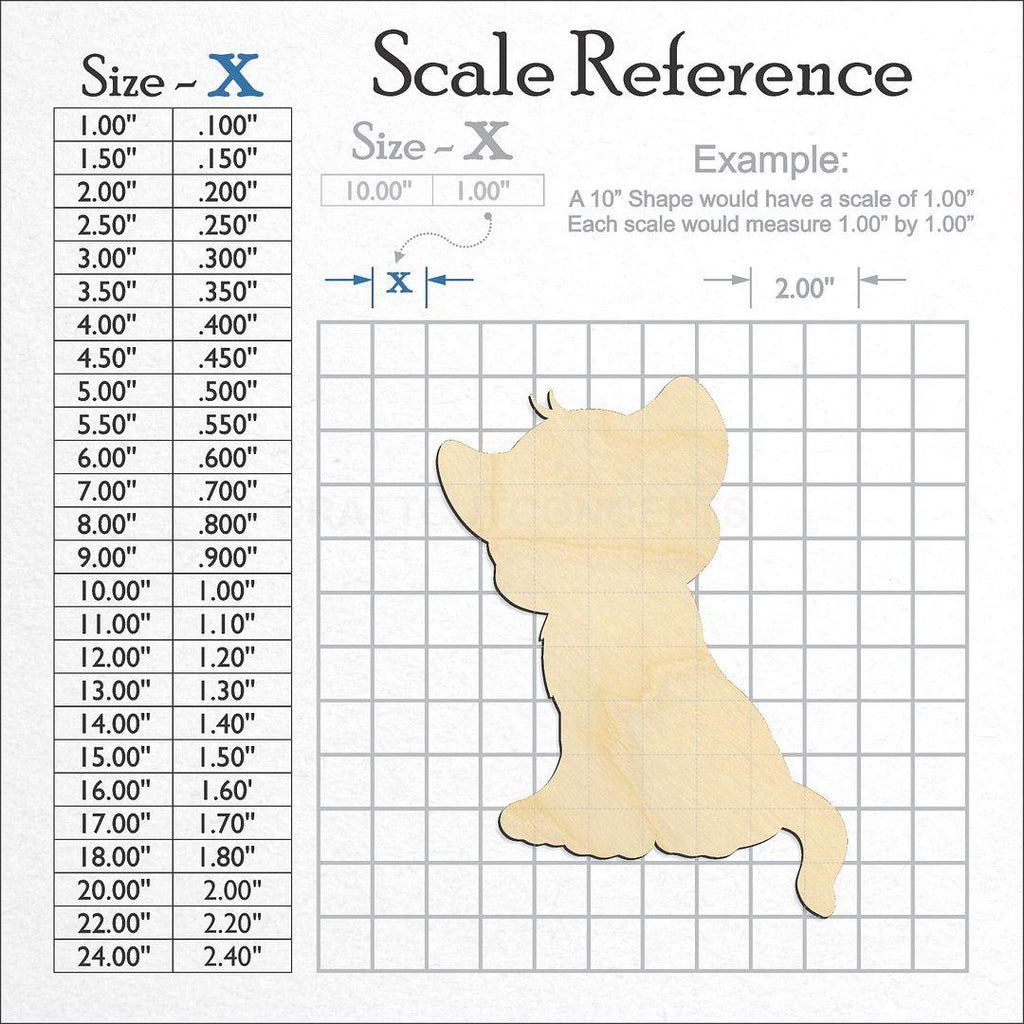 A scale and graph image showing a wood Lion Cub craft blank