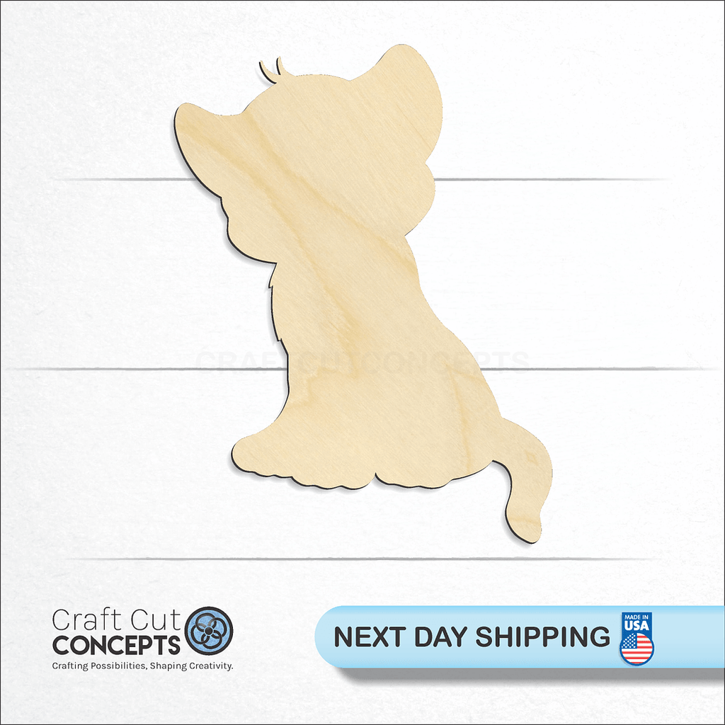 Craft Cut Concepts logo and next day shipping banner with an unfinished wood Lion Cub craft shape and blank