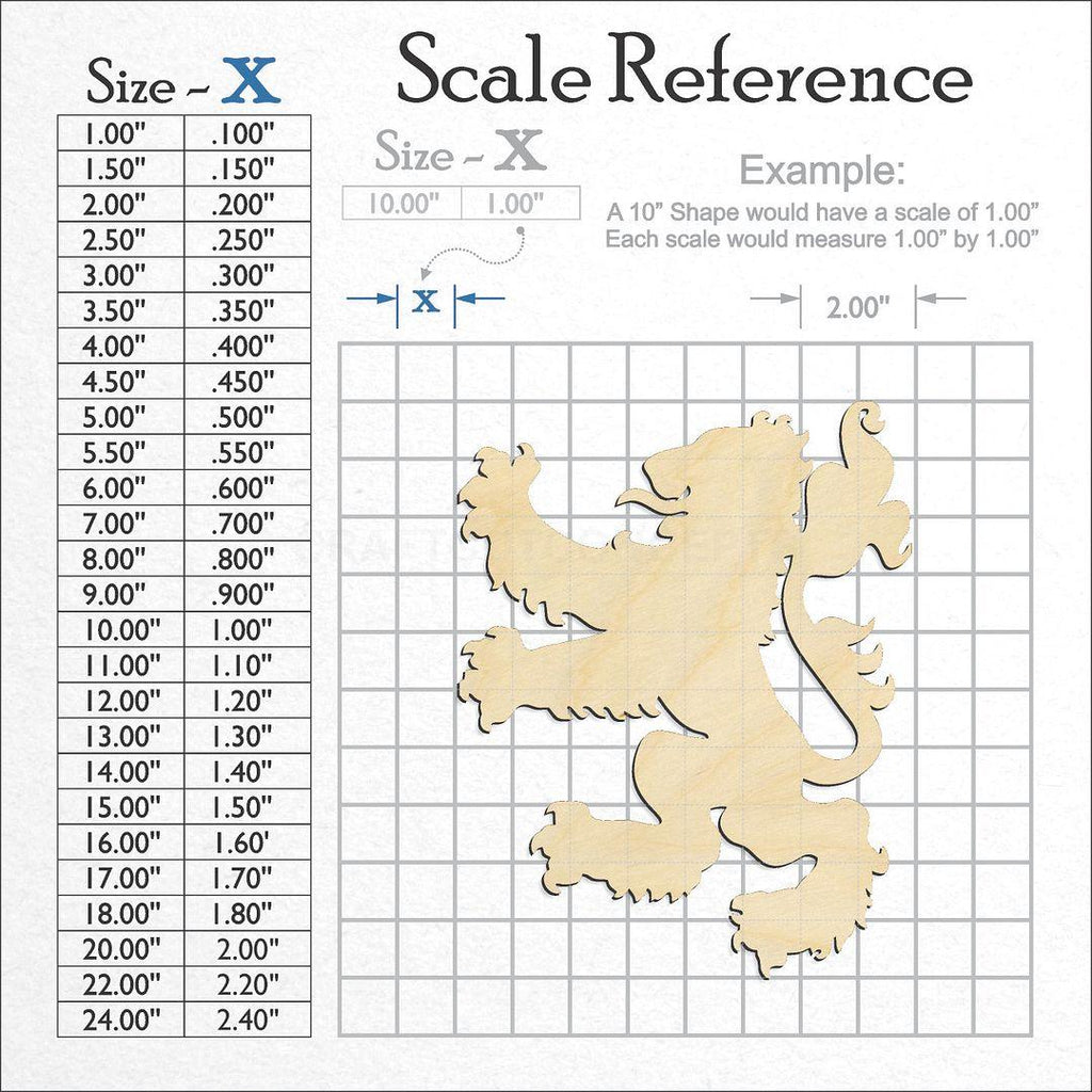 A scale and graph image showing a wood Rampant Lion craft blank