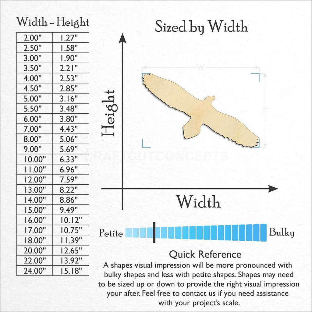 Sizes available for a laser cut Eagle -2 craft blank