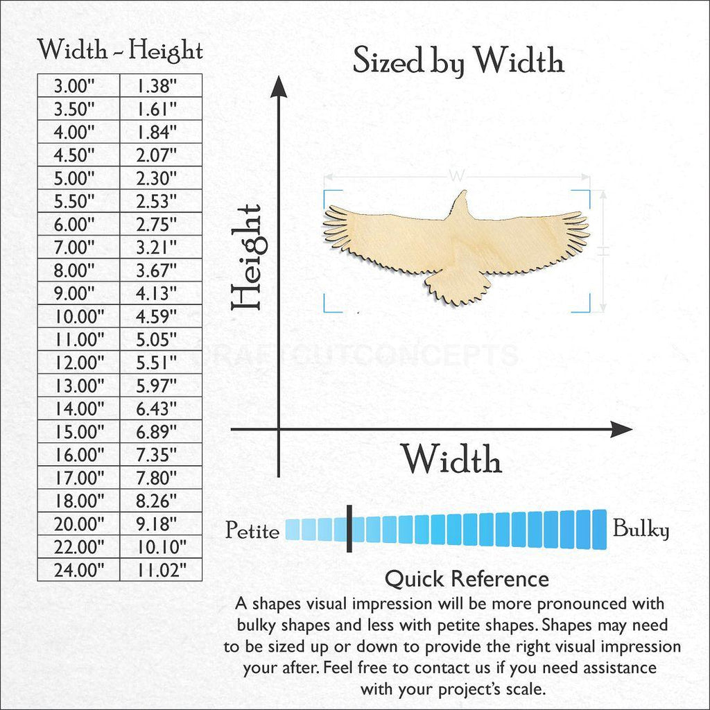 Sizes available for a laser cut Eagle -3 craft blank