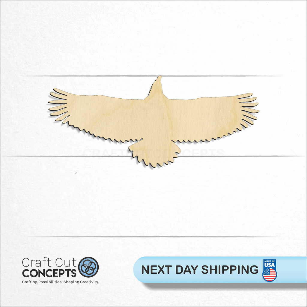 Craft Cut Concepts logo and next day shipping banner with an unfinished wood Eagle -3 craft shape and blank