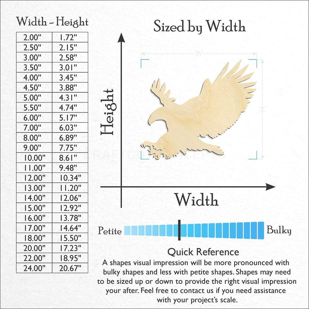 Sizes available for a laser cut Eagle craft blank