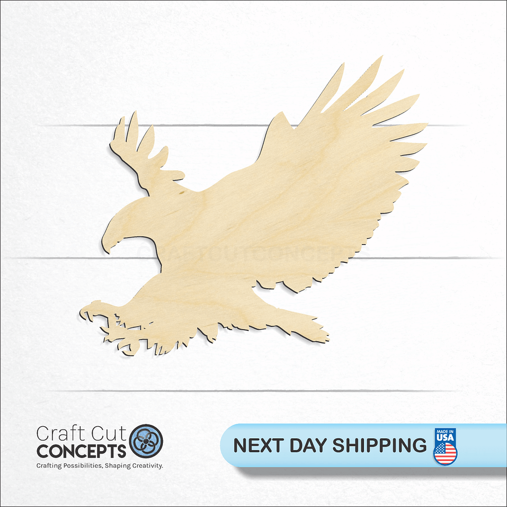 Craft Cut Concepts logo and next day shipping banner with an unfinished wood Eagle craft shape and blank