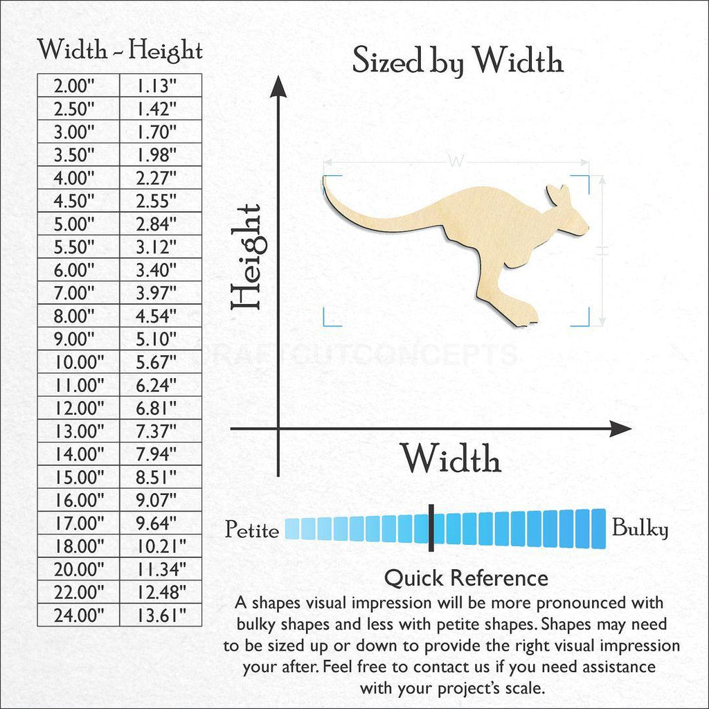 Sizes available for a laser cut Kangaroo 1 craft blank
