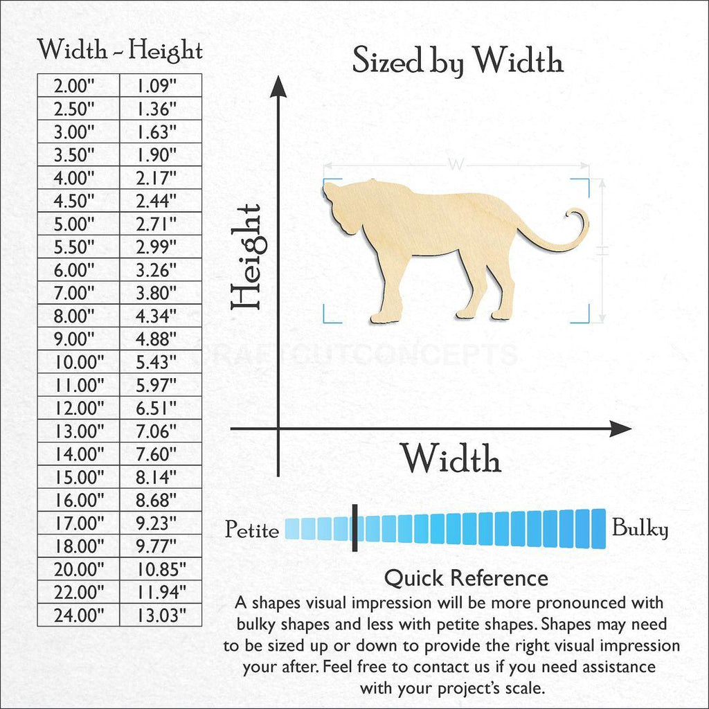 Sizes available for a laser cut Big Cat -2 craft blank