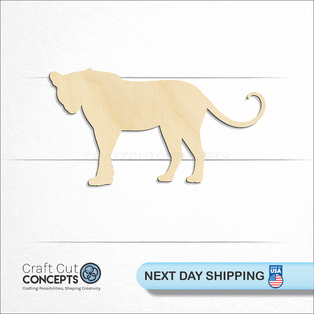 Craft Cut Concepts logo and next day shipping banner with an unfinished wood Big Cat -2 craft shape and blank