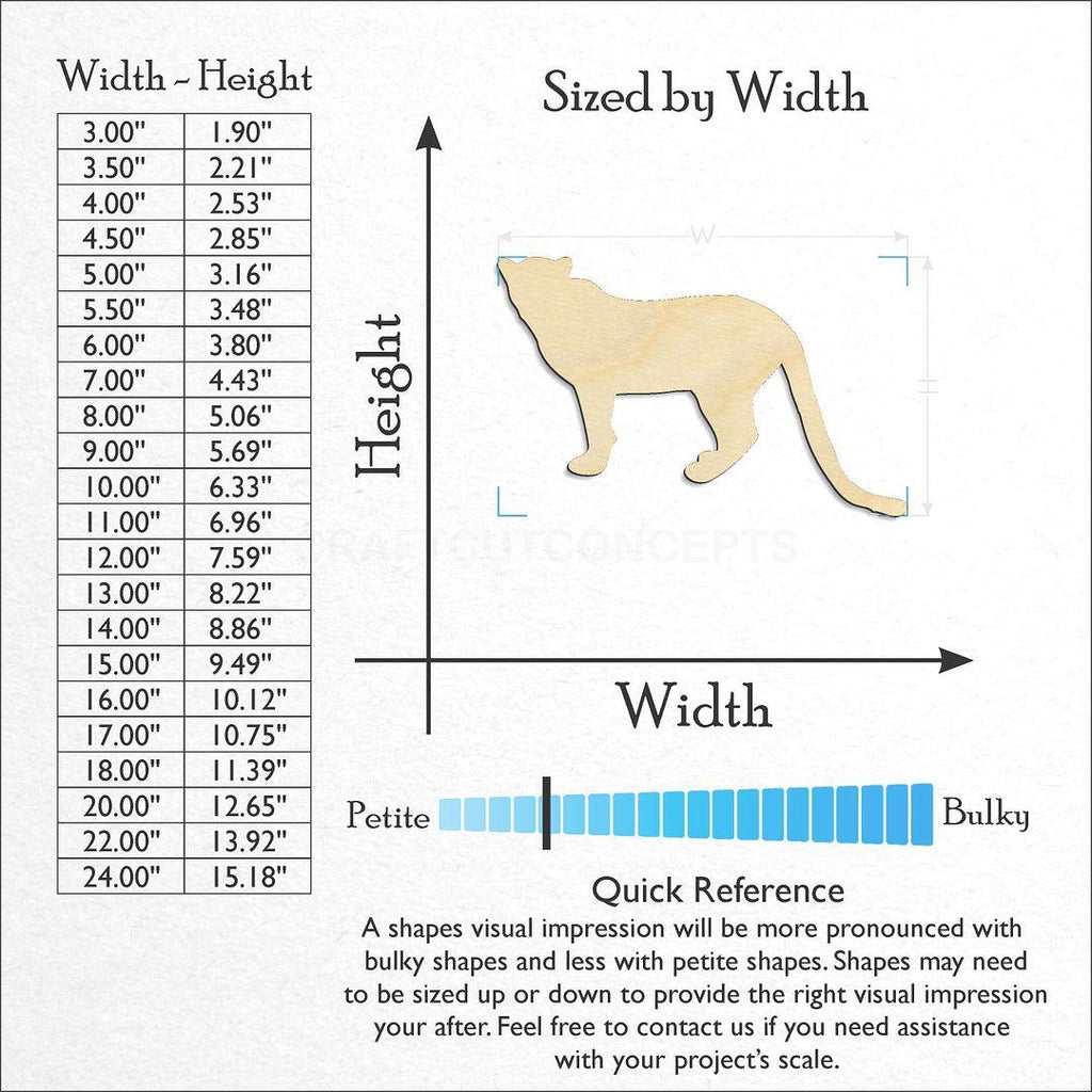 Sizes available for a laser cut Big Cat -3 craft blank