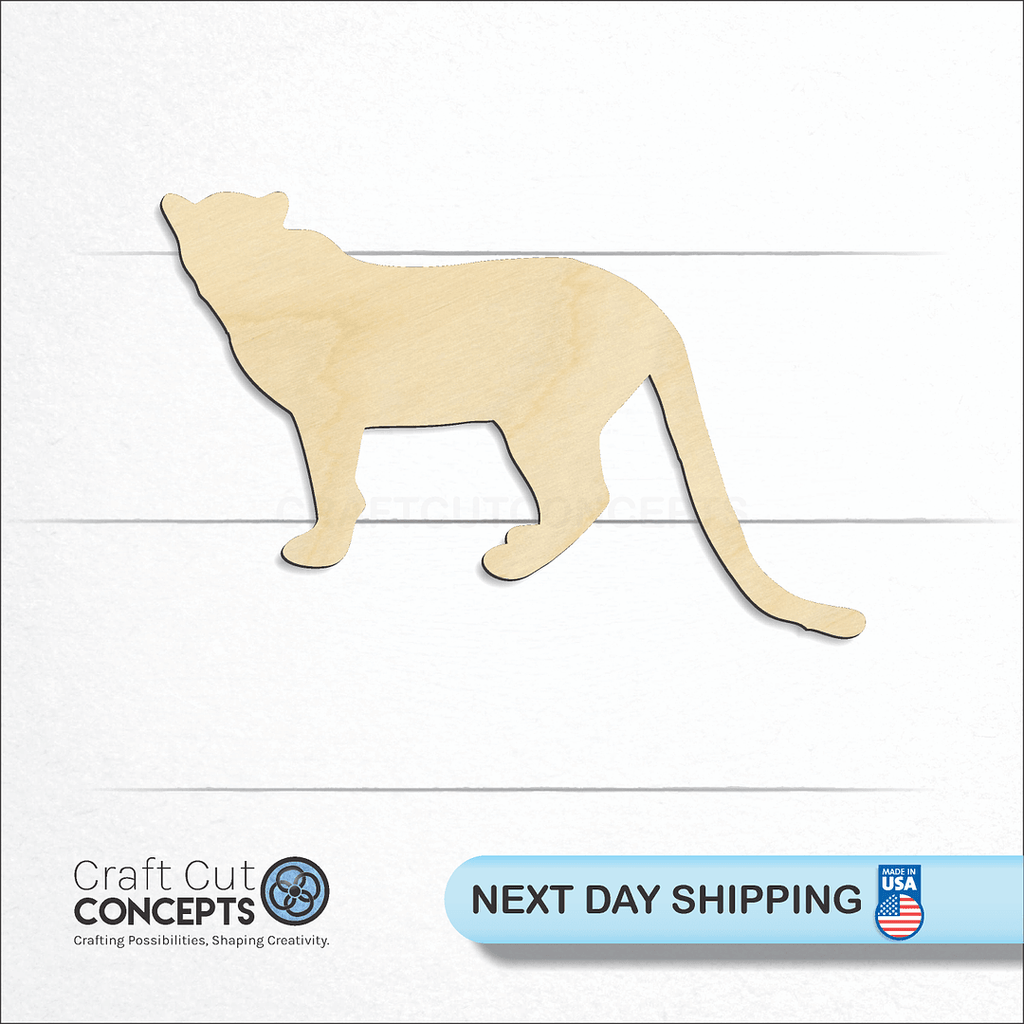 Craft Cut Concepts logo and next day shipping banner with an unfinished wood Big Cat -3 craft shape and blank