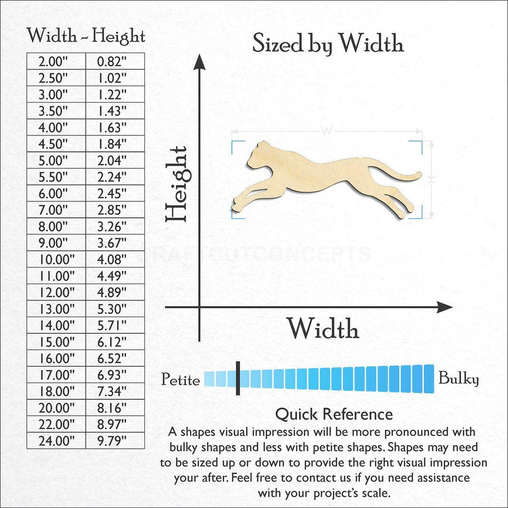 Sizes available for a laser cut Big Cat -4 craft blank