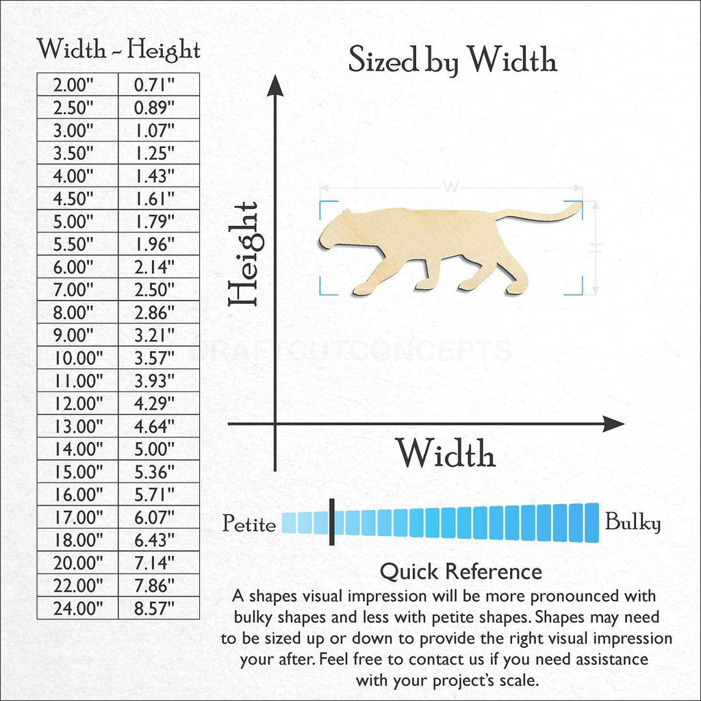 Sizes available for a laser cut Big Cat craft blank