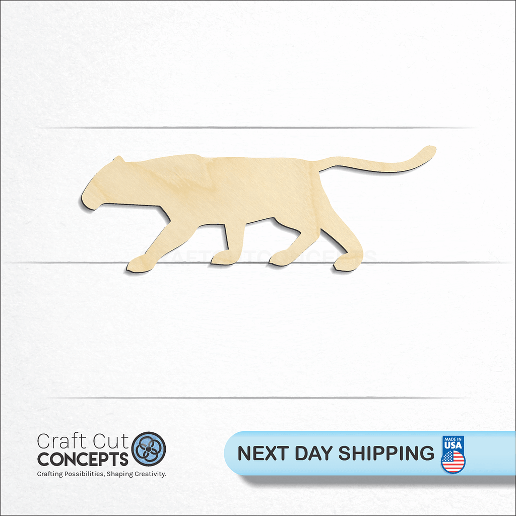 Craft Cut Concepts logo and next day shipping banner with an unfinished wood Big Cat craft shape and blank