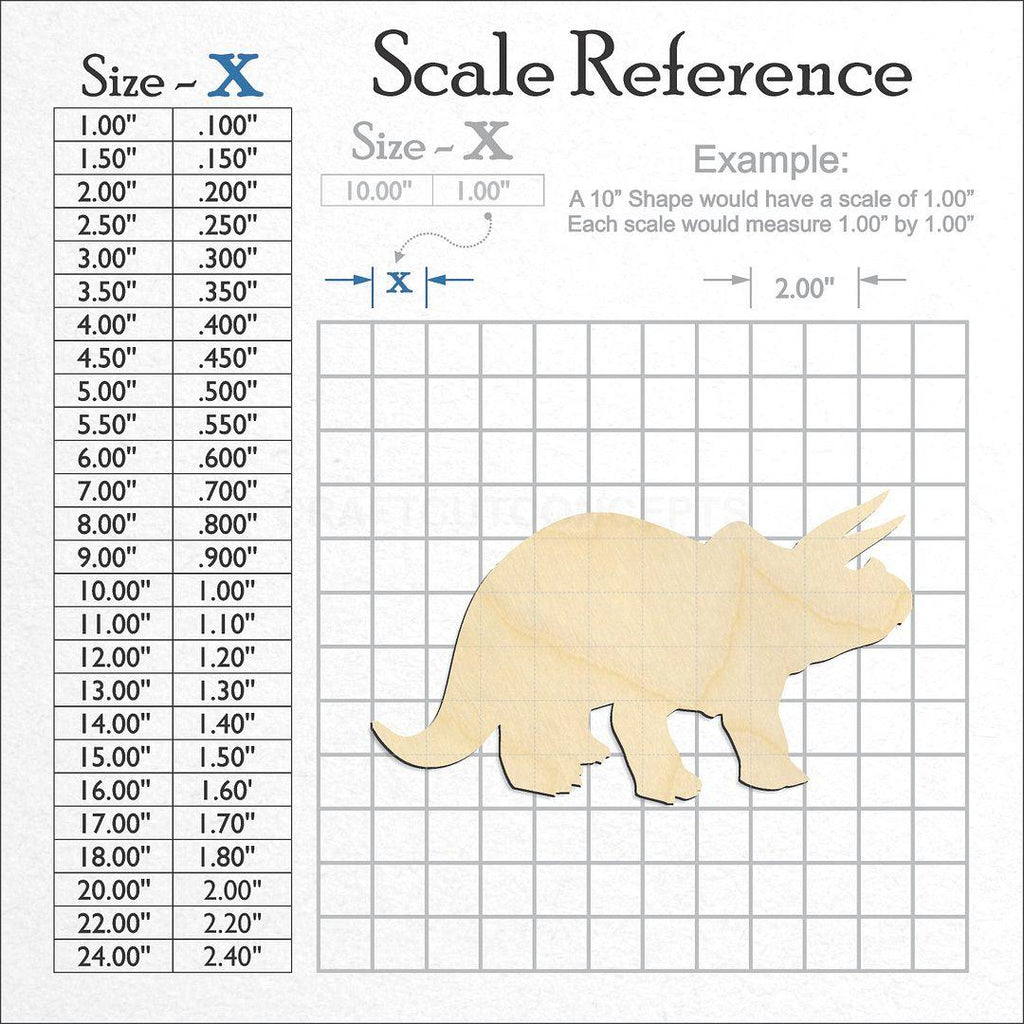 A scale and graph image showing a wood Dinosaur -2 craft blank