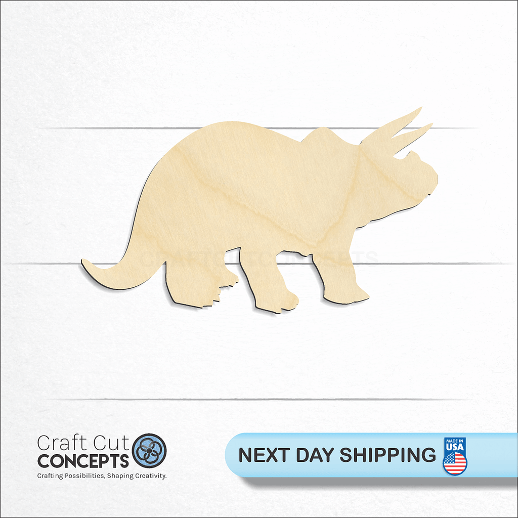 Craft Cut Concepts logo and next day shipping banner with an unfinished wood Dinosaur -2 craft shape and blank