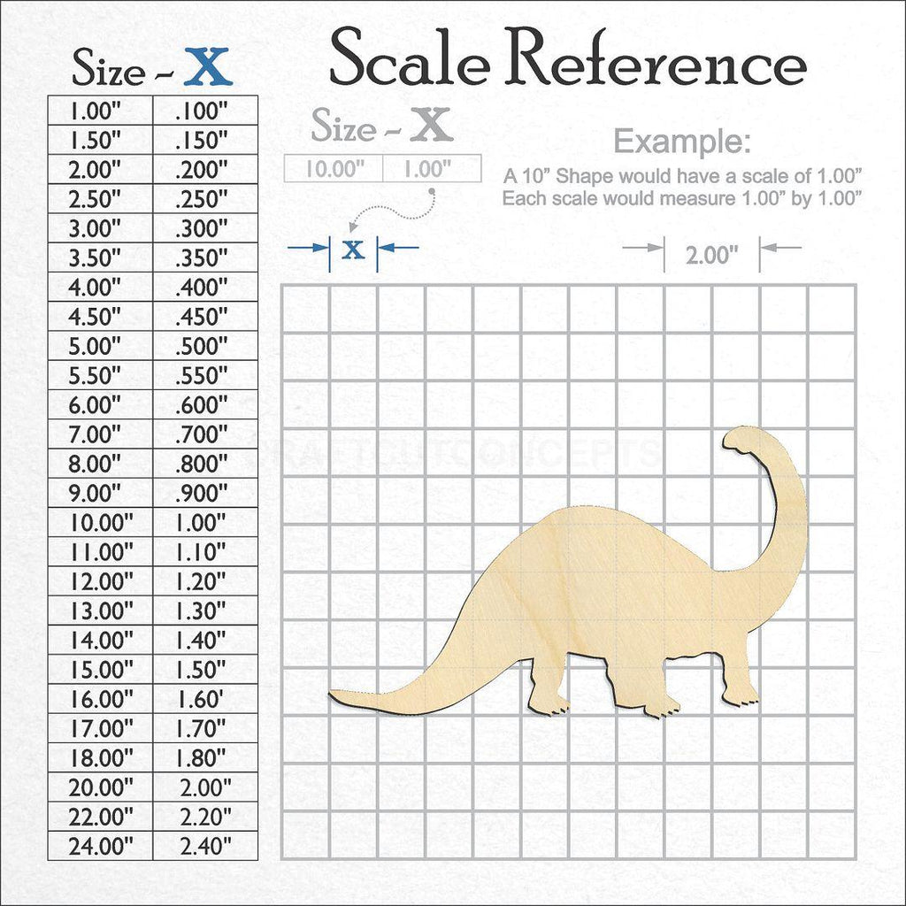 A scale and graph image showing a wood Dinosaur -3 craft blank