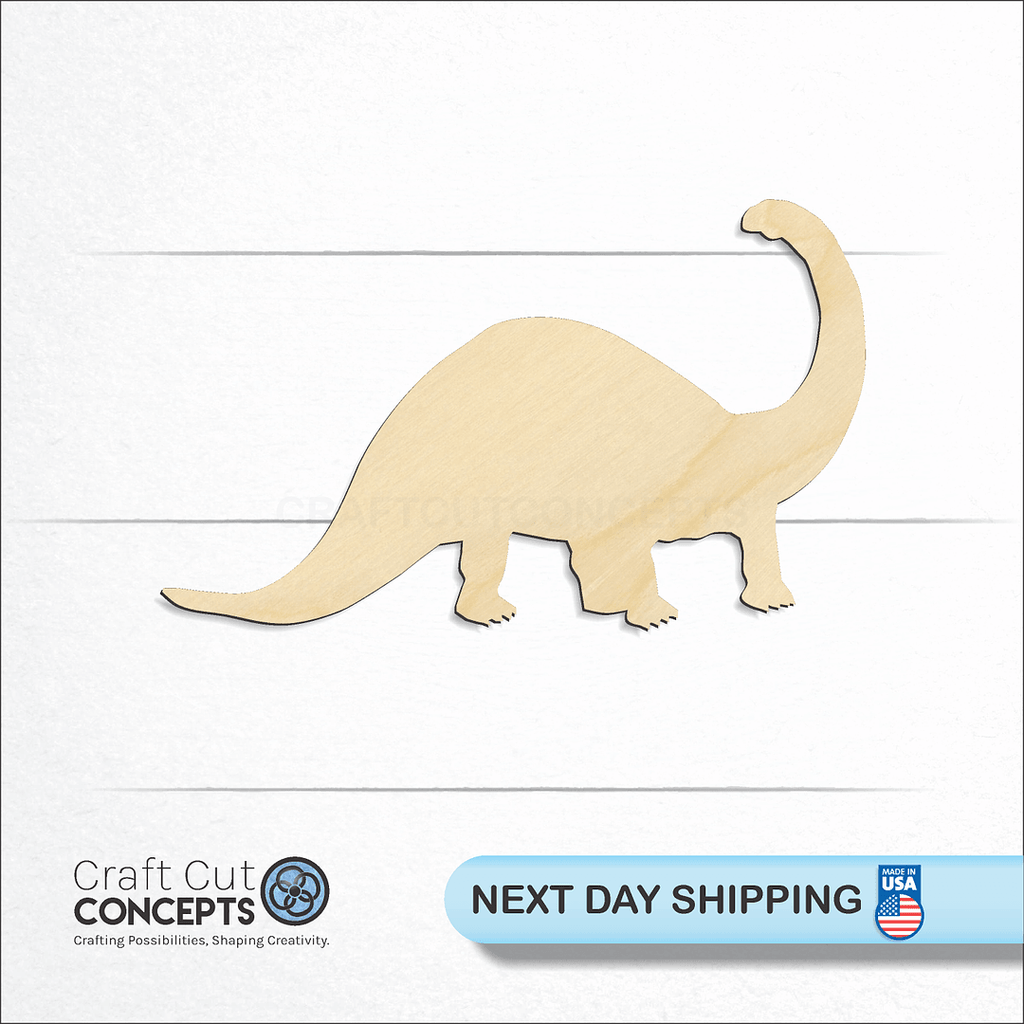 Craft Cut Concepts logo and next day shipping banner with an unfinished wood Dinosaur -3 craft shape and blank