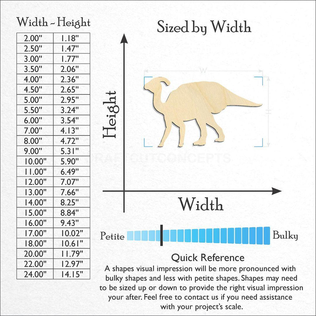 Sizes available for a laser cut Dinosaur -5 craft blank