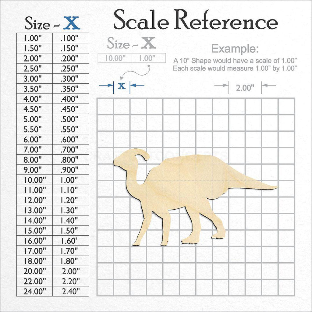 A scale and graph image showing a wood Dinosaur -5 craft blank