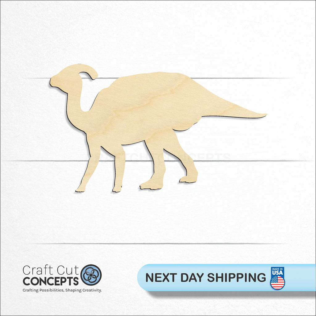 Craft Cut Concepts logo and next day shipping banner with an unfinished wood Dinosaur -5 craft shape and blank