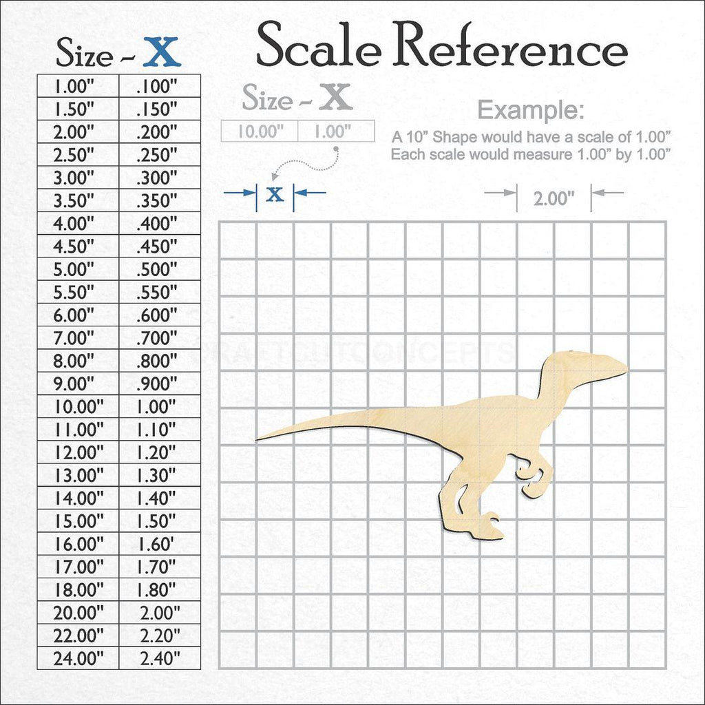 A scale and graph image showing a wood Dinosaur -6 craft blank