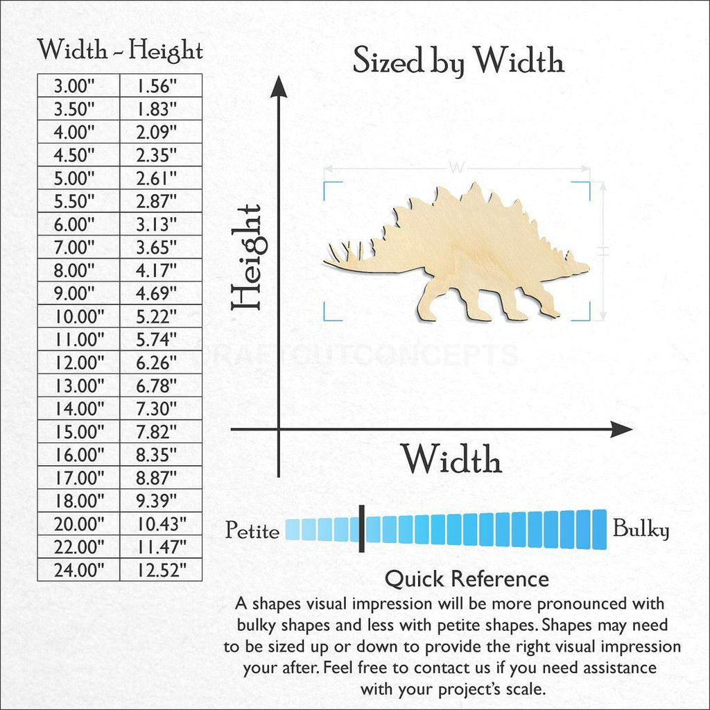 Sizes available for a laser cut Dinosaur -7 craft blank