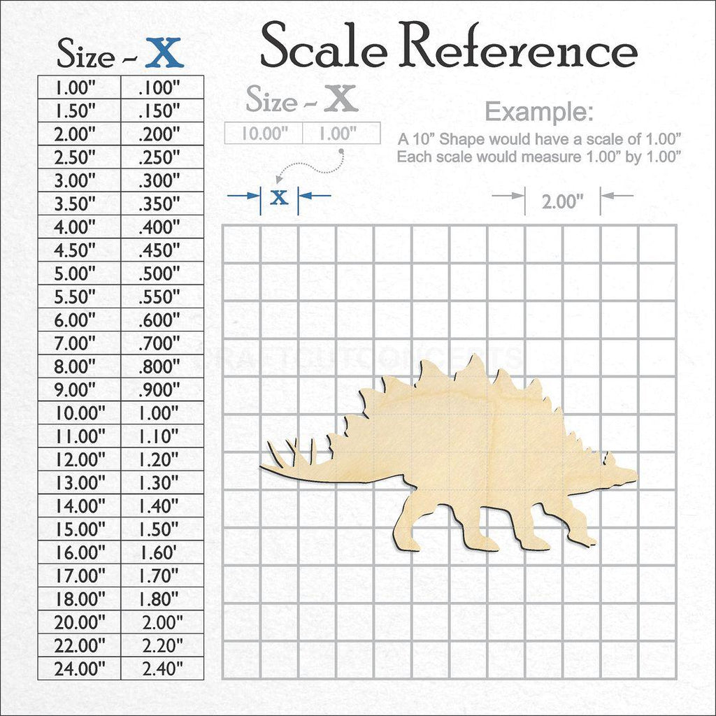 A scale and graph image showing a wood Dinosaur -7 craft blank