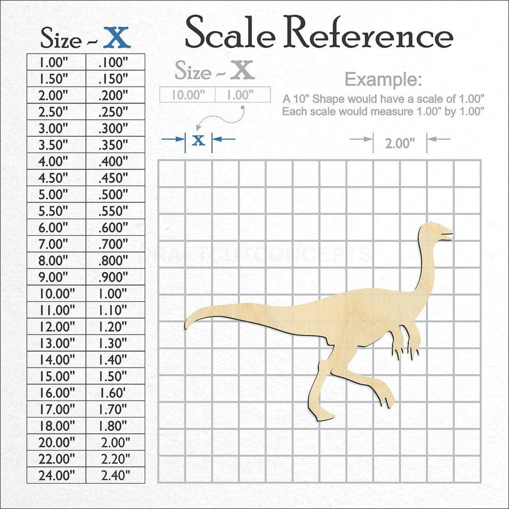 A scale and graph image showing a wood Dinosaur -8 craft blank