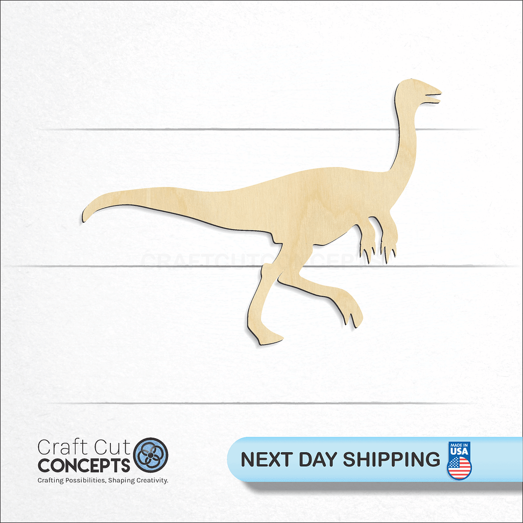 Craft Cut Concepts logo and next day shipping banner with an unfinished wood Dinosaur -8 craft shape and blank