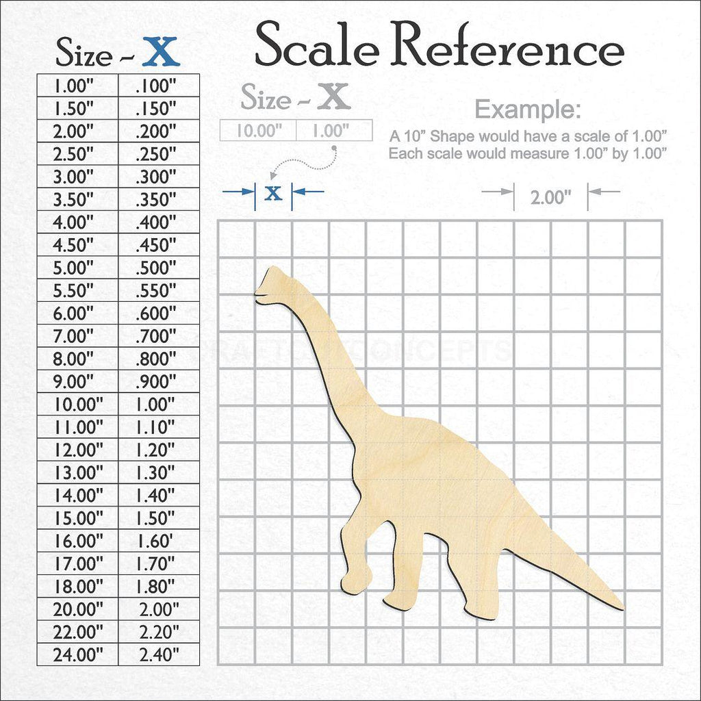 A scale and graph image showing a wood Dinosaur -9 craft blank