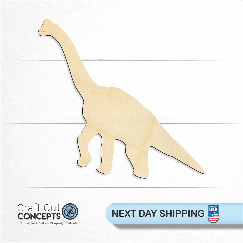 Craft Cut Concepts logo and next day shipping banner with an unfinished wood Dinosaur -9 craft shape and blank