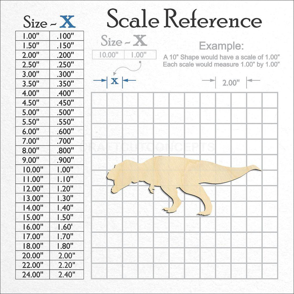 A scale and graph image showing a wood Dinosaur -10 craft blank