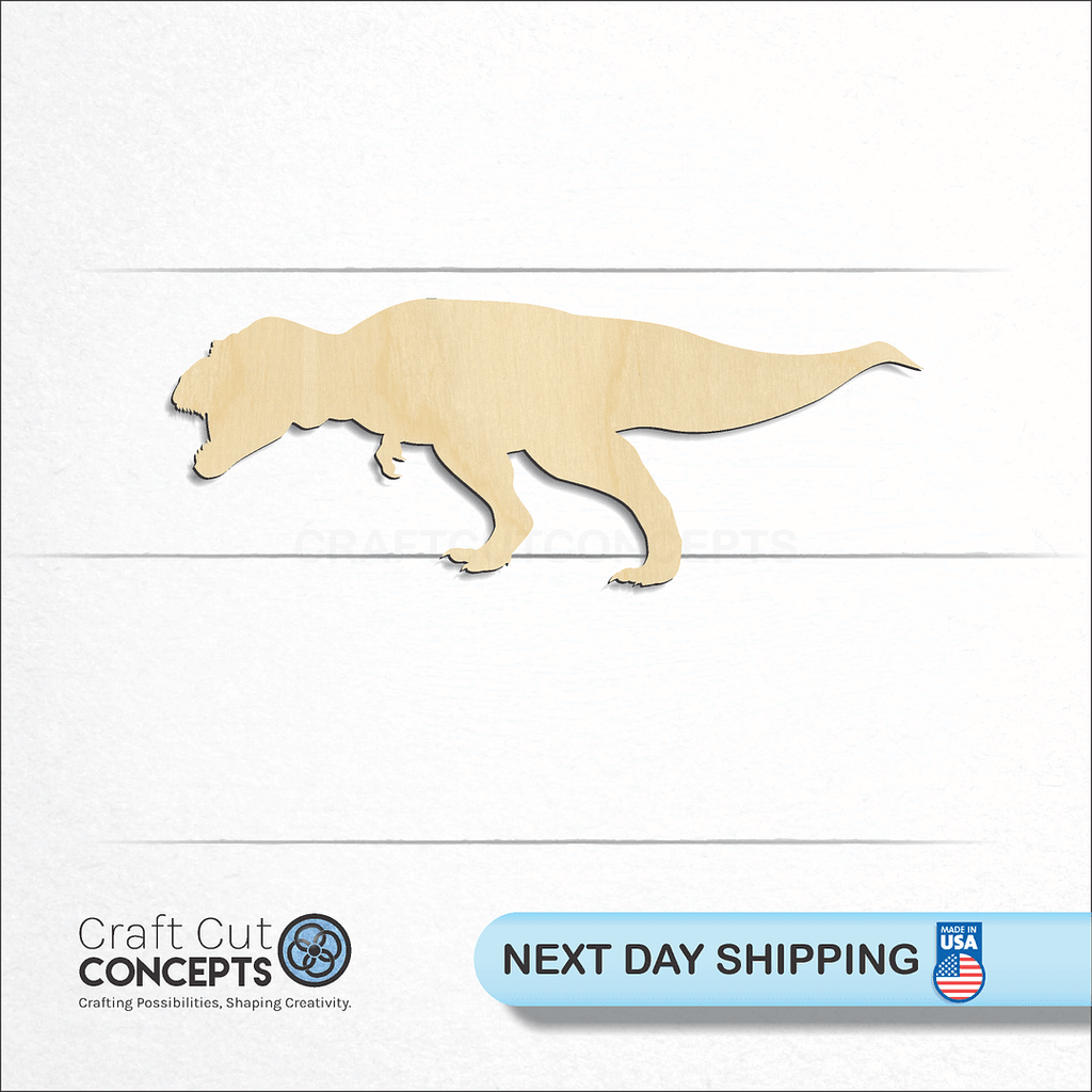 Craft Cut Concepts logo and next day shipping banner with an unfinished wood Dinosaur -10 craft shape and blank