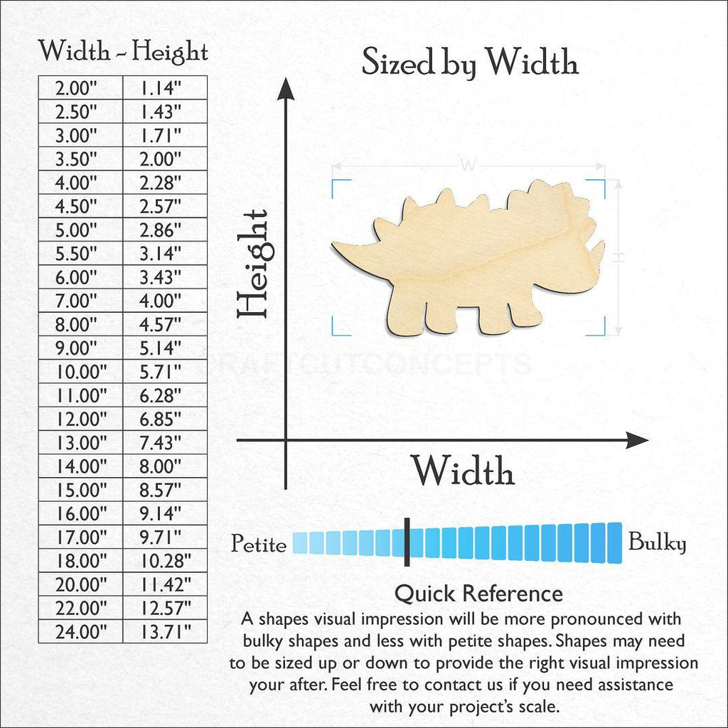 Sizes available for a laser cut Dinosaur Baby Triceratops craft blank