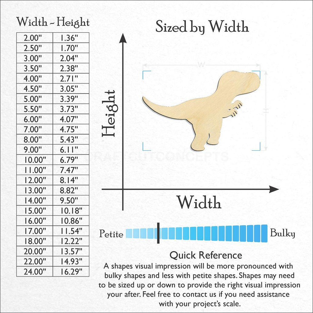 Sizes available for a laser cut Dinosaur Baby Trex craft blank