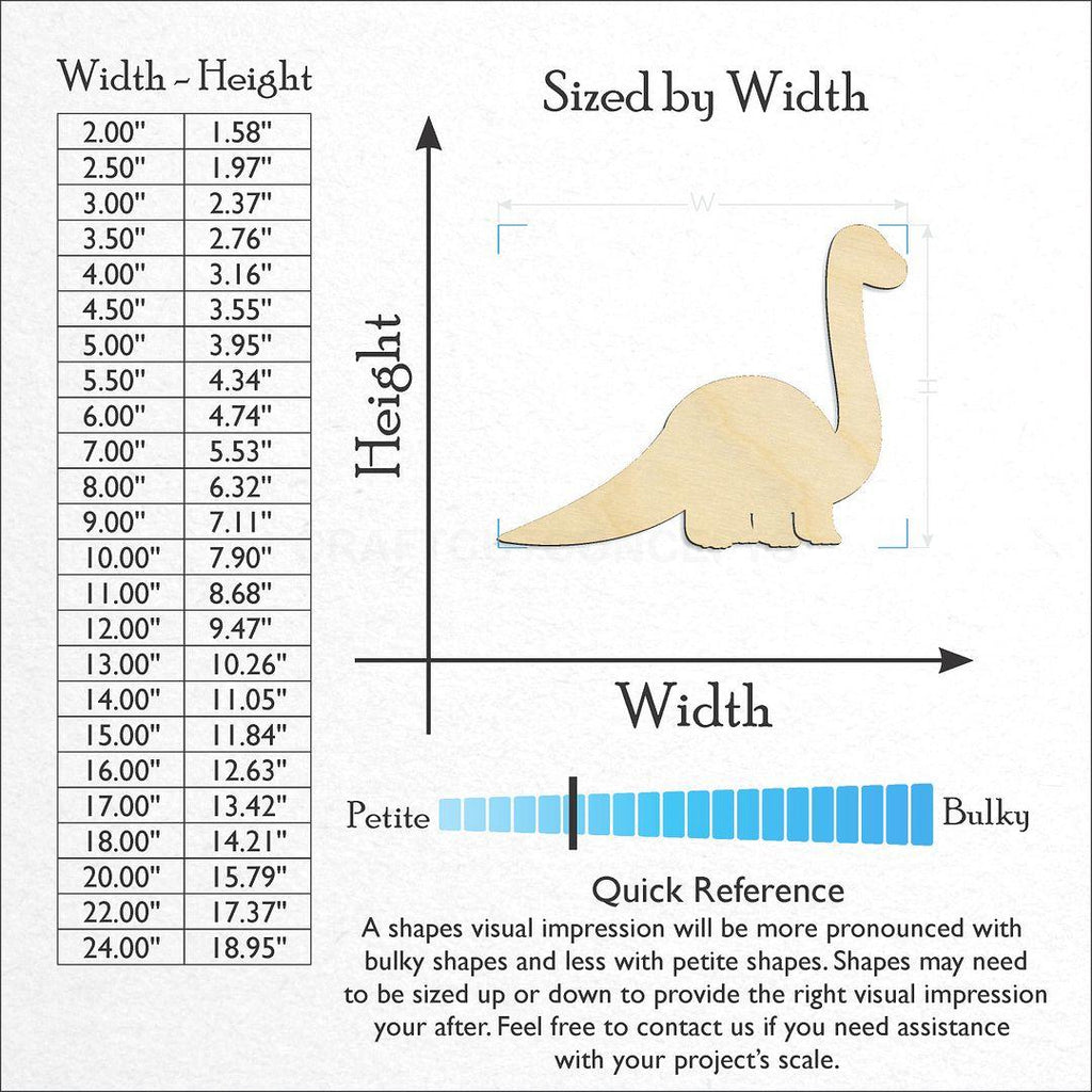 Sizes available for a laser cut Dinosaur Baby Brontosaurus craft blank