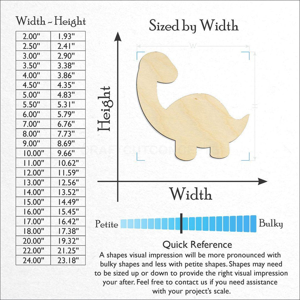 Sizes available for a laser cut Dinosaur Baby Brontosaurus craft blank